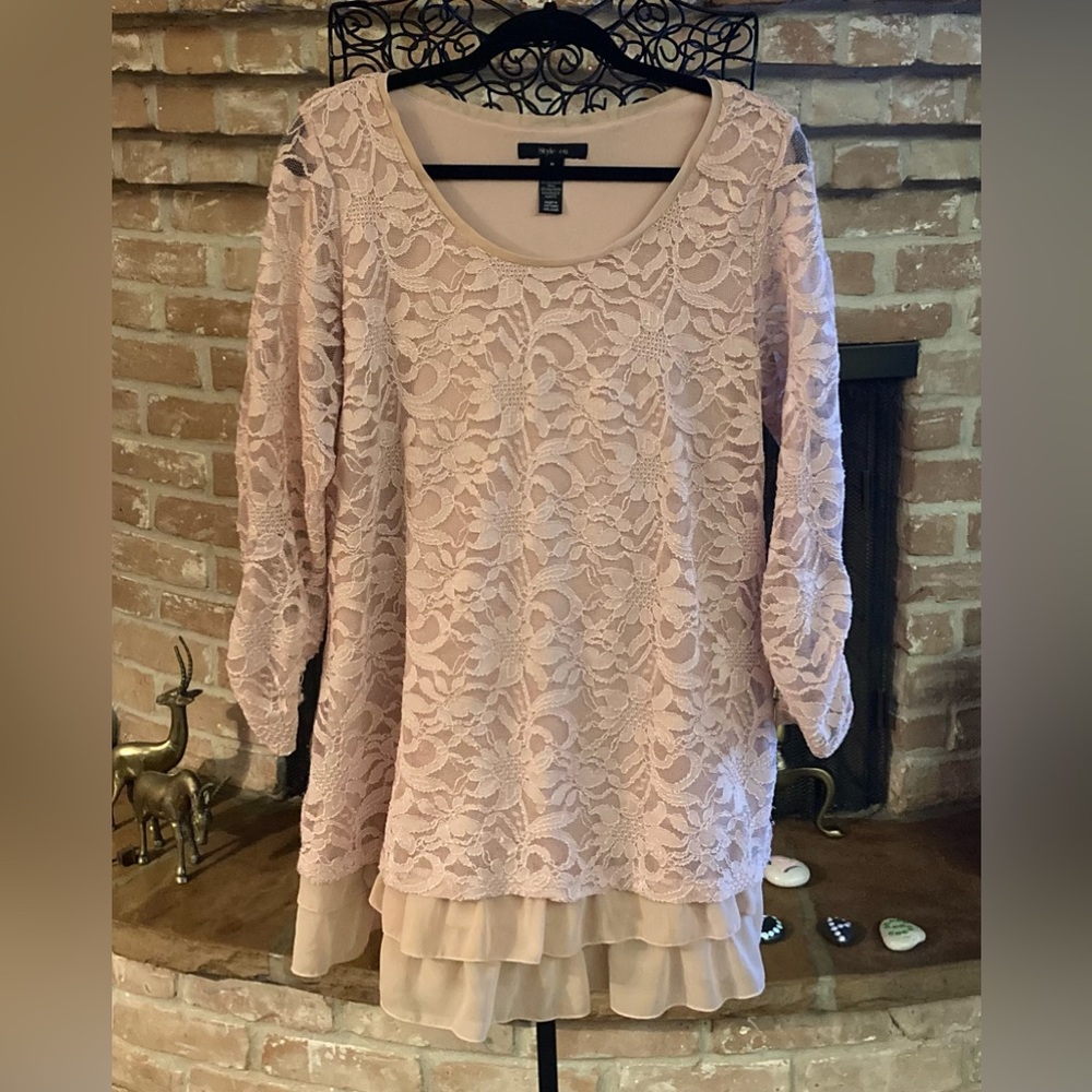 Style & Co. Pretty In Pink Ruffles & Lace Tunic